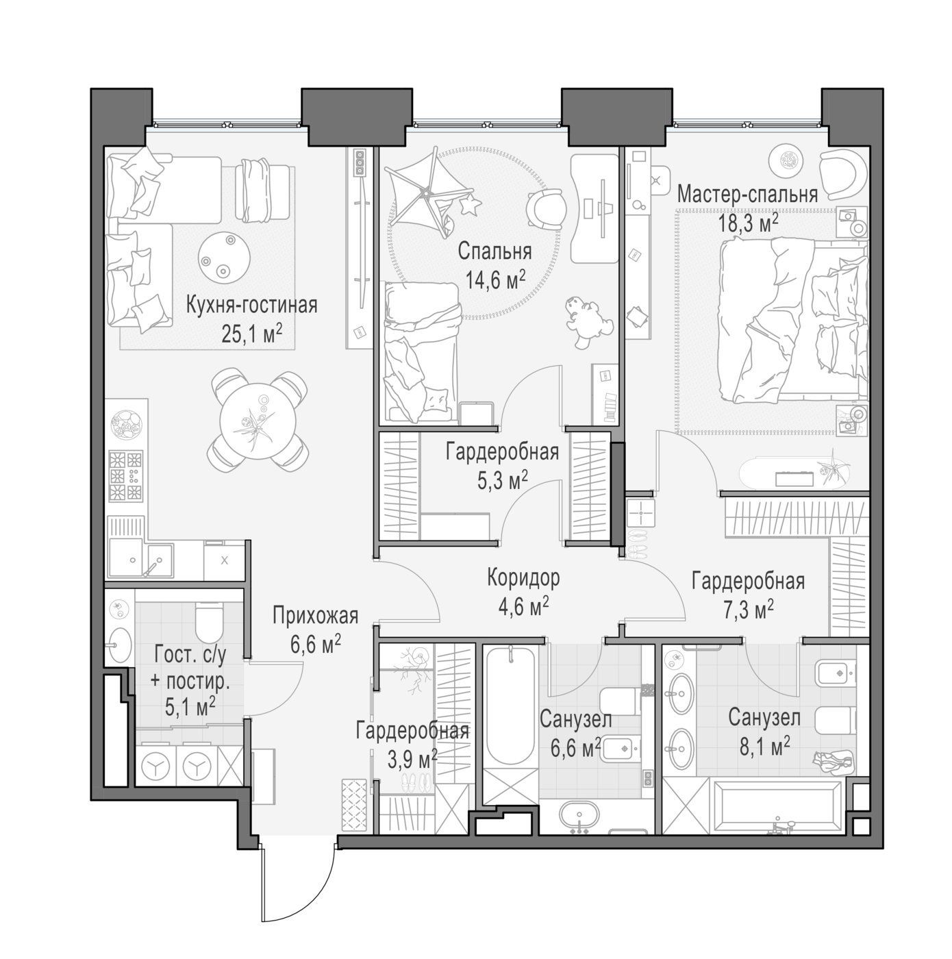 2 комн. квартира, 106.6 м², 9 этаж 
