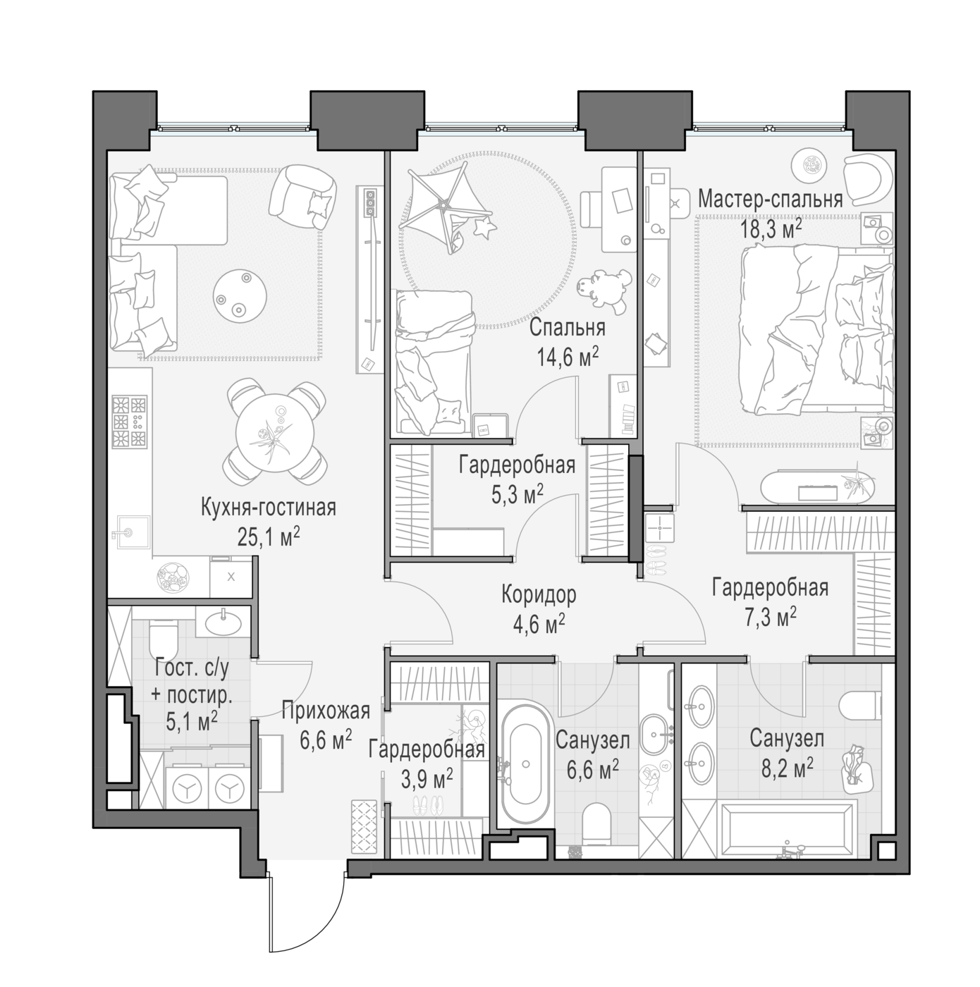 2 комн. квартира, 106.7 м², 3 этаж 
