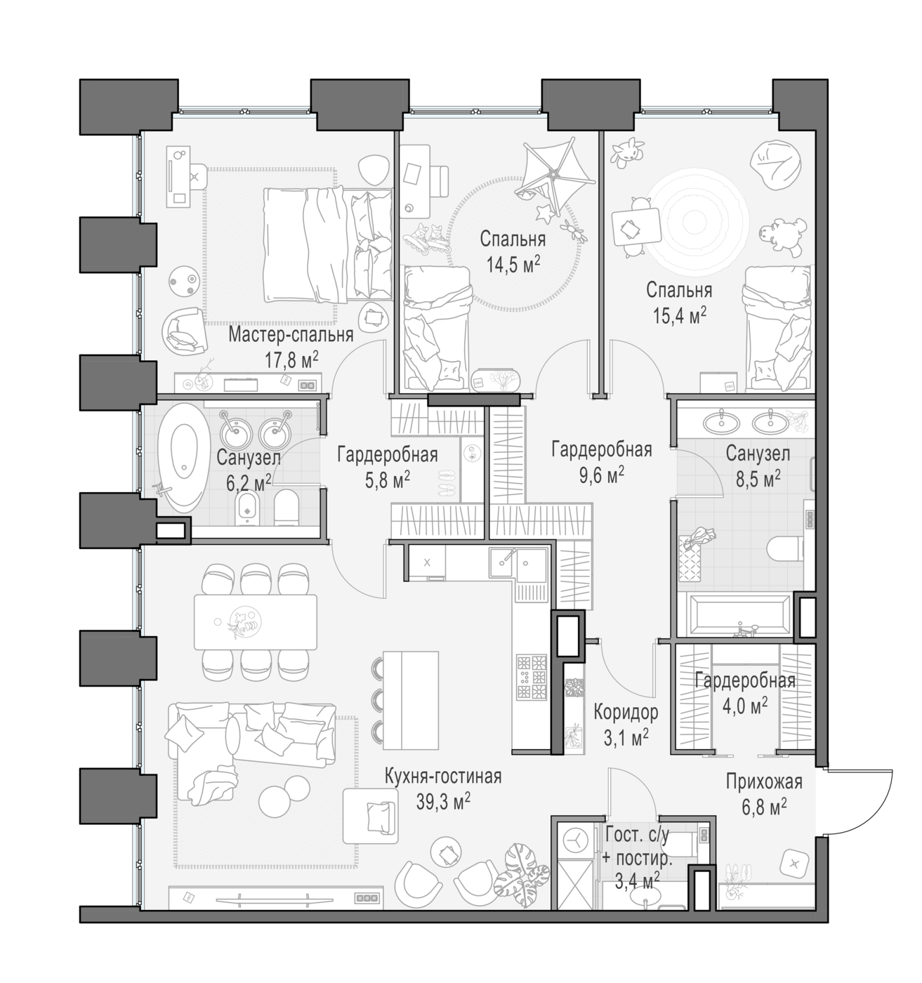 3 комн. квартира, 135.4 м², 2 этаж 