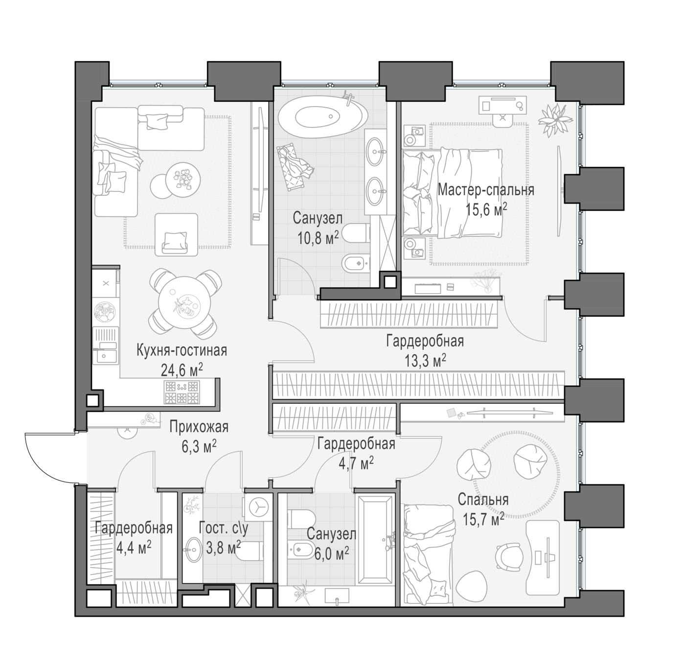 2 комн. квартира, 106.2 м², 6 этаж 
