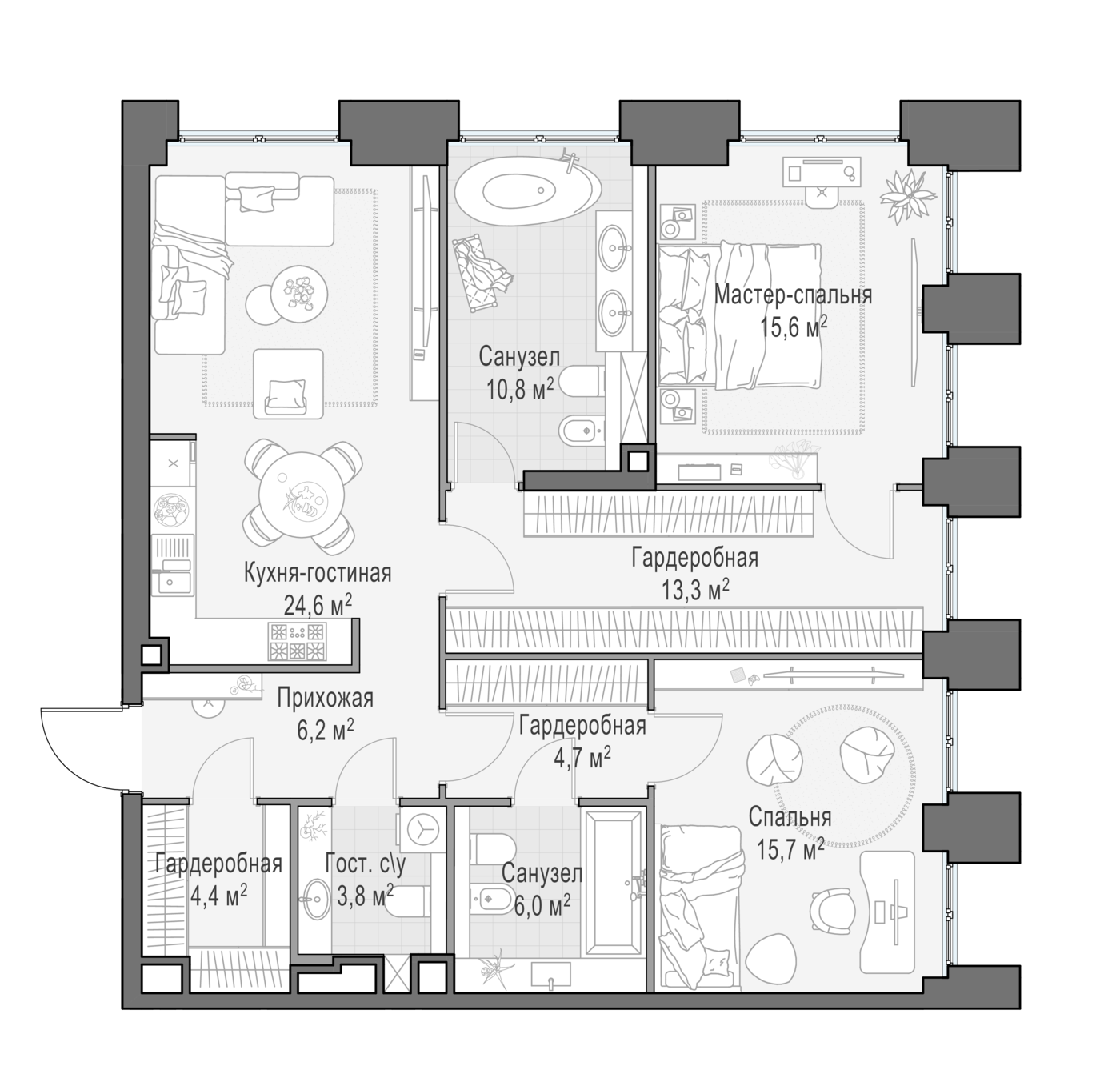 2 комн. квартира, 106.2 м², 7 этаж 
