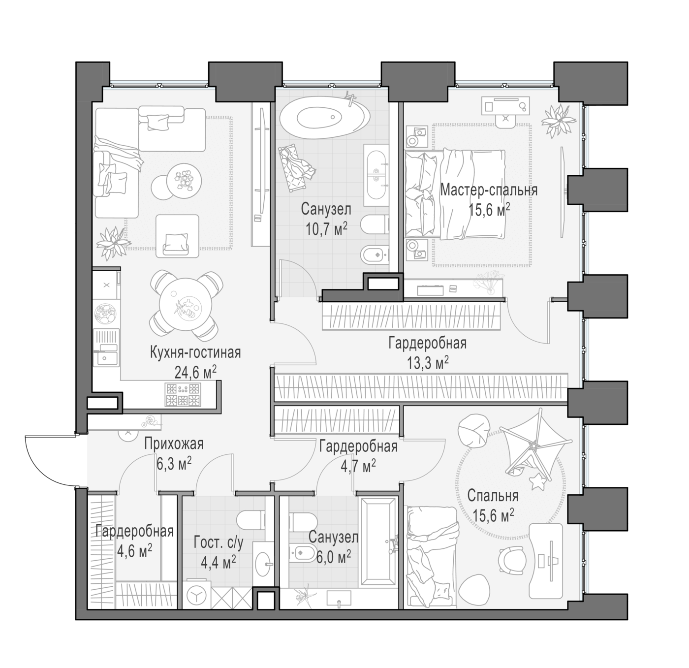 2 комн. квартира, 106.4 м², 2 этаж 