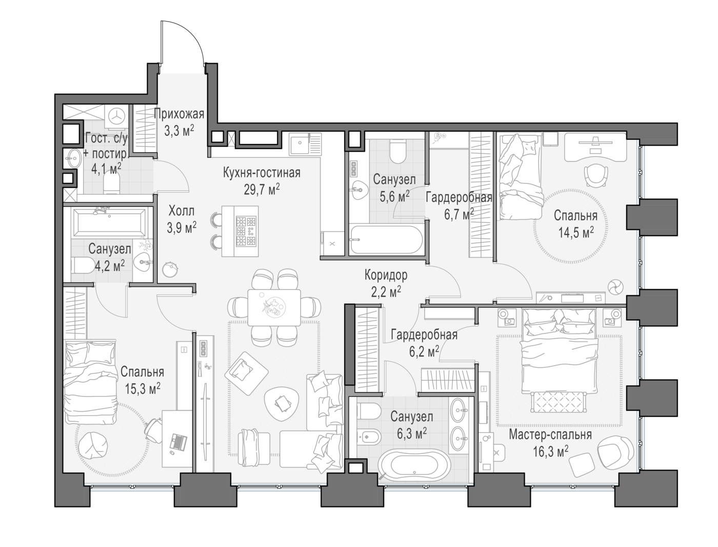 3 комн. квартира, 119.3 м², 10 этаж 