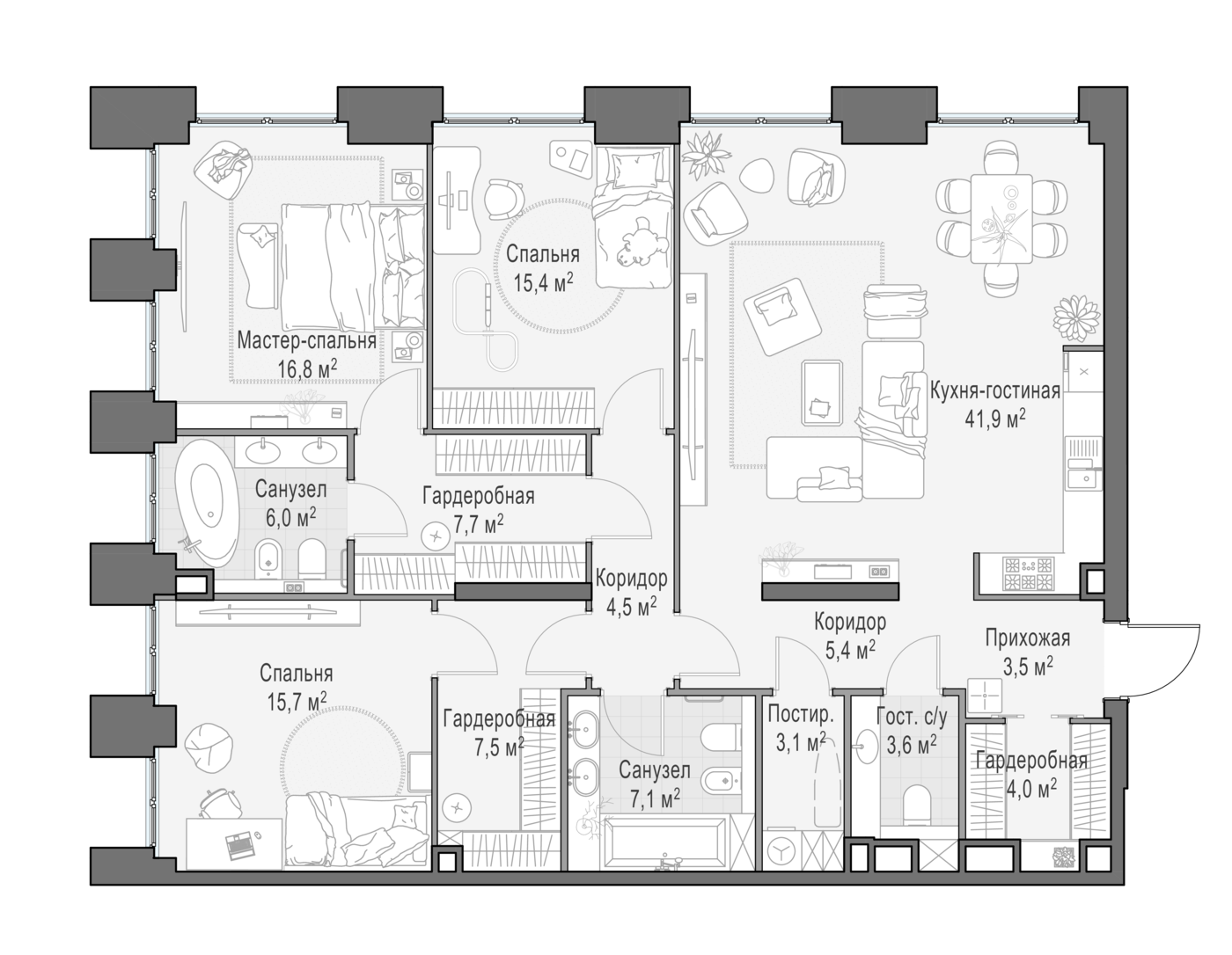 3 комн. квартира, 143.5 м², 9 этаж 