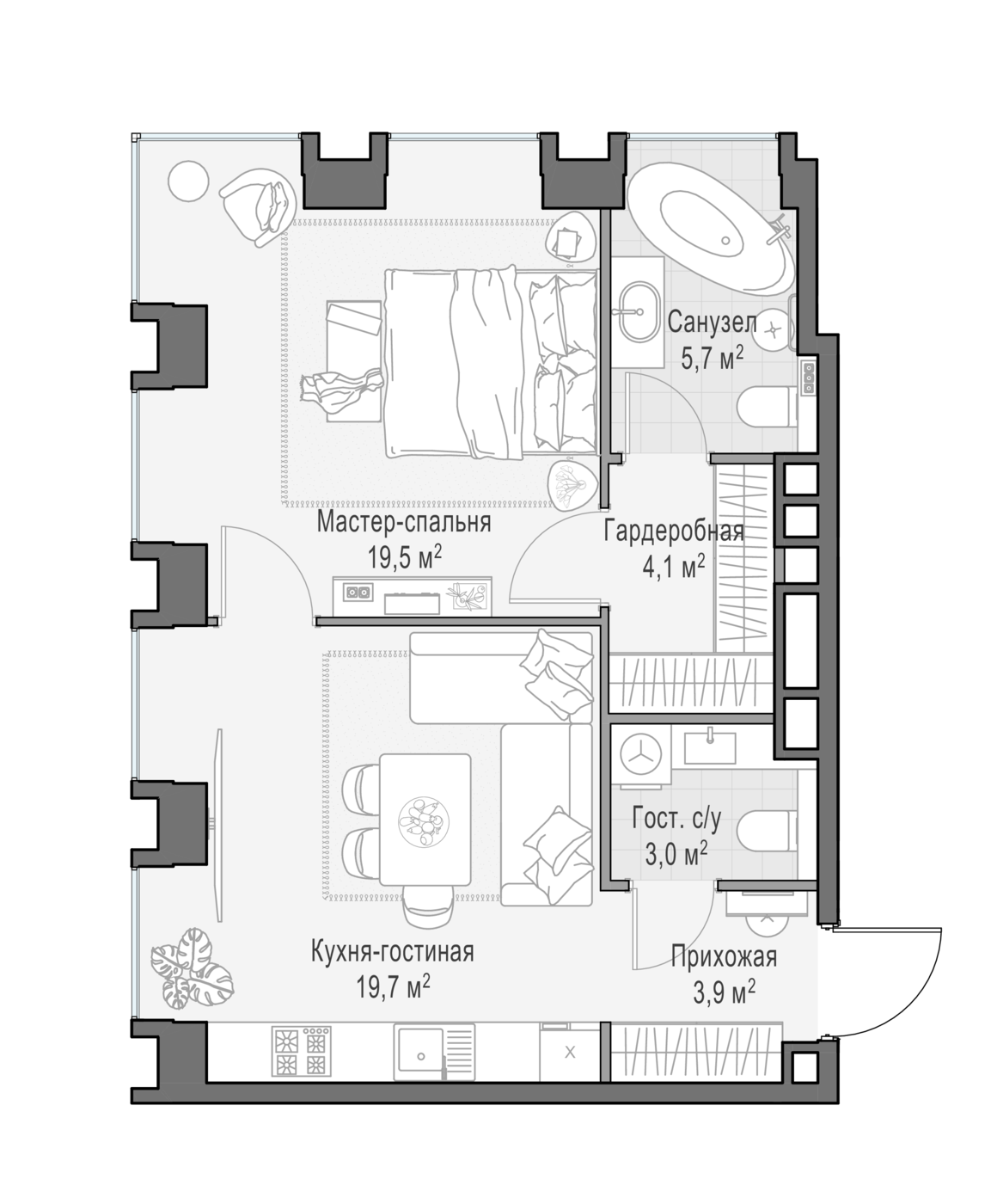 1 комн. квартира, 56.4 м², 6 этаж 