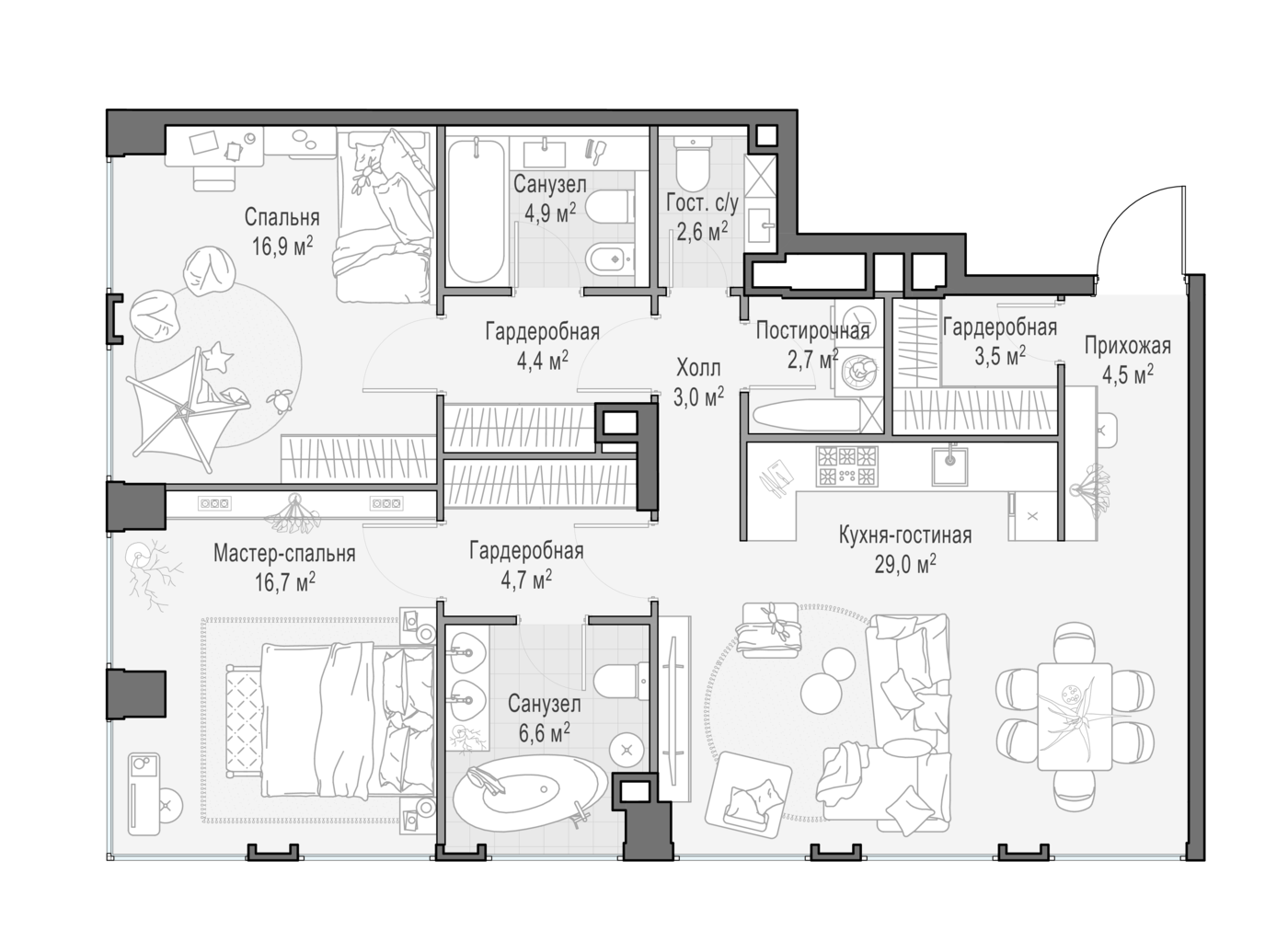 2 комн. квартира, 100.5 м², 8 этаж 