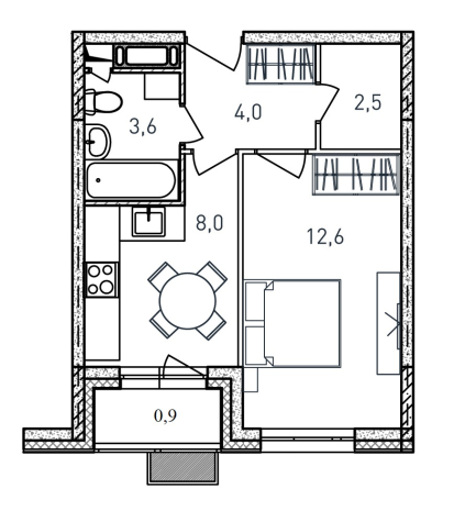 1 комн. квартира, 31.6 м², 17 этаж 