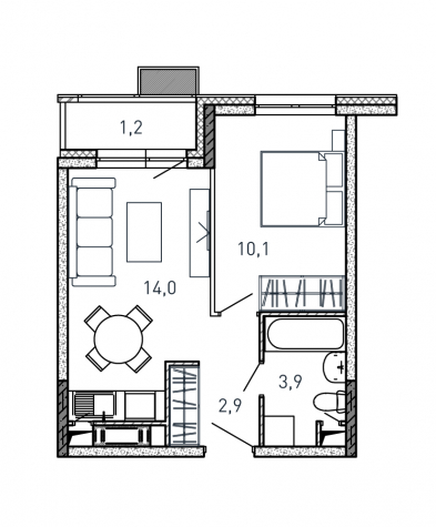 1 комн. квартира, 32.1 м², 6 этаж 