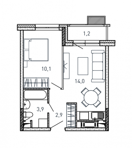 1 комн. квартира, 32.1 м², 12 этаж 