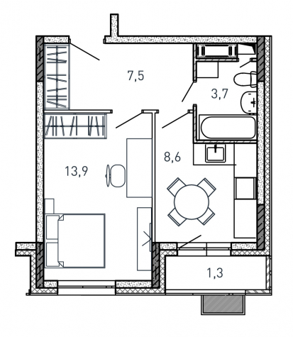 1 комн. квартира, 35 м², 9 этаж 