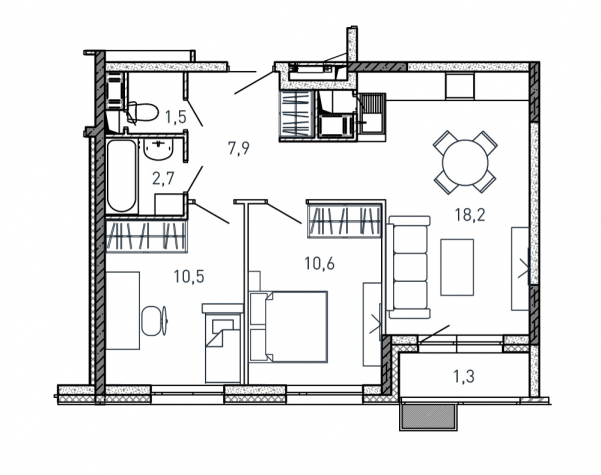 2 комн. квартира, 52.7 м², 11 этаж 