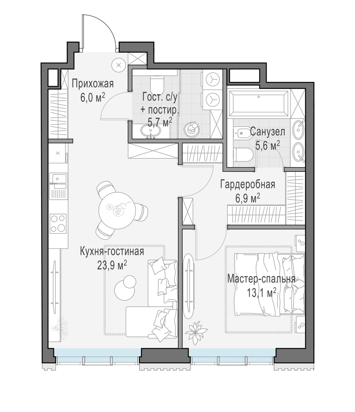 1 комн. квартира, 61.3 м², 2 этаж 