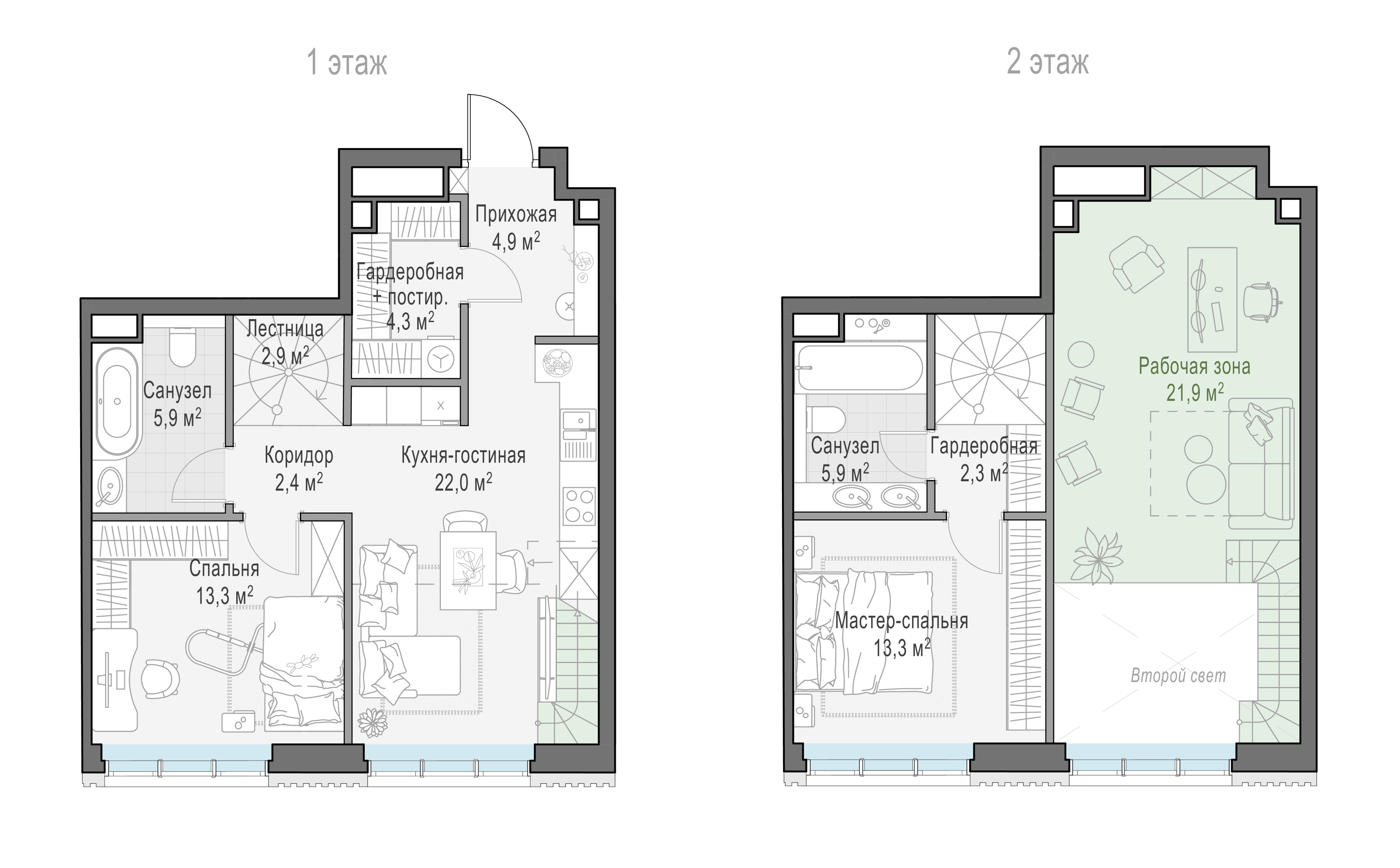 2 комн. квартира, 77.3 м², 7 этаж 