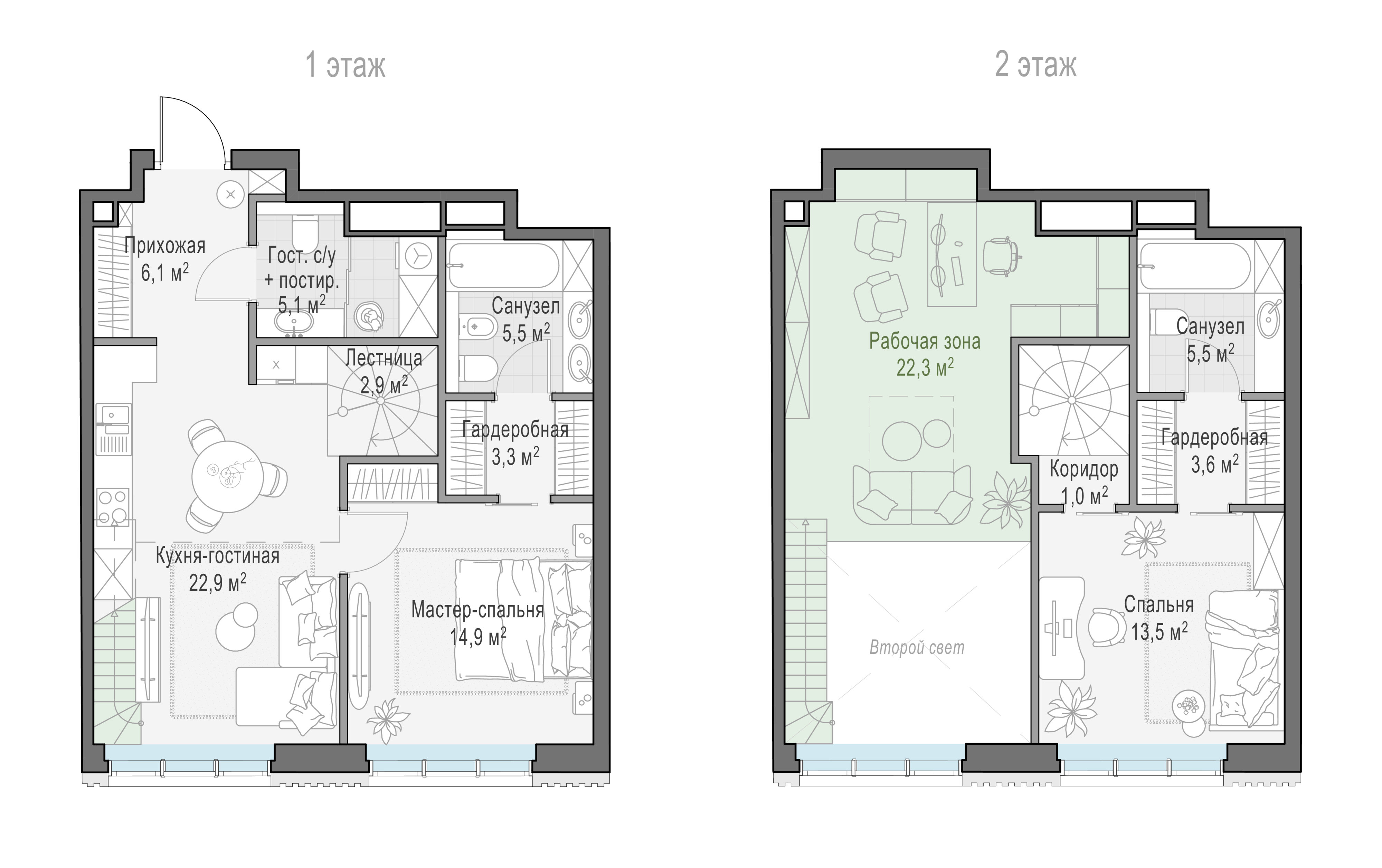 2 комн. квартира, 84.3 м², 7 этаж 