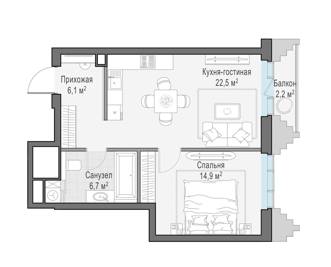 1 комн. квартира, 50.9 м², 9 этаж 