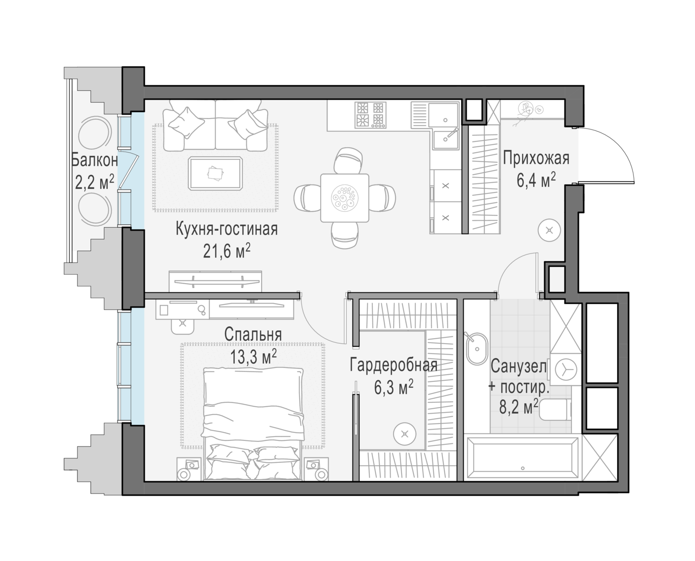 1 комн. квартира, 56 м², 3 этаж 