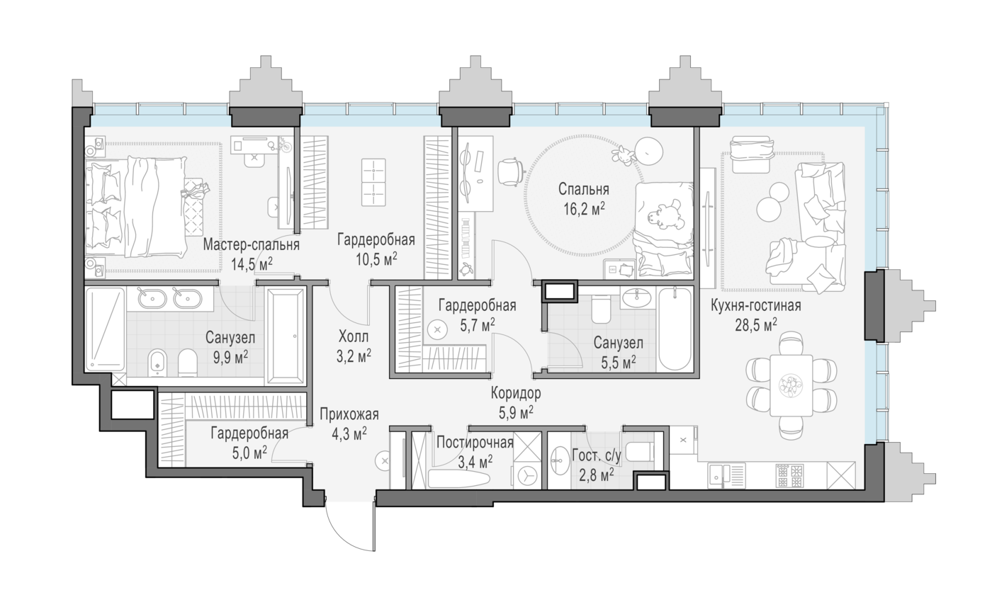 2 комн. квартира, 115.6 м², 2 этаж 