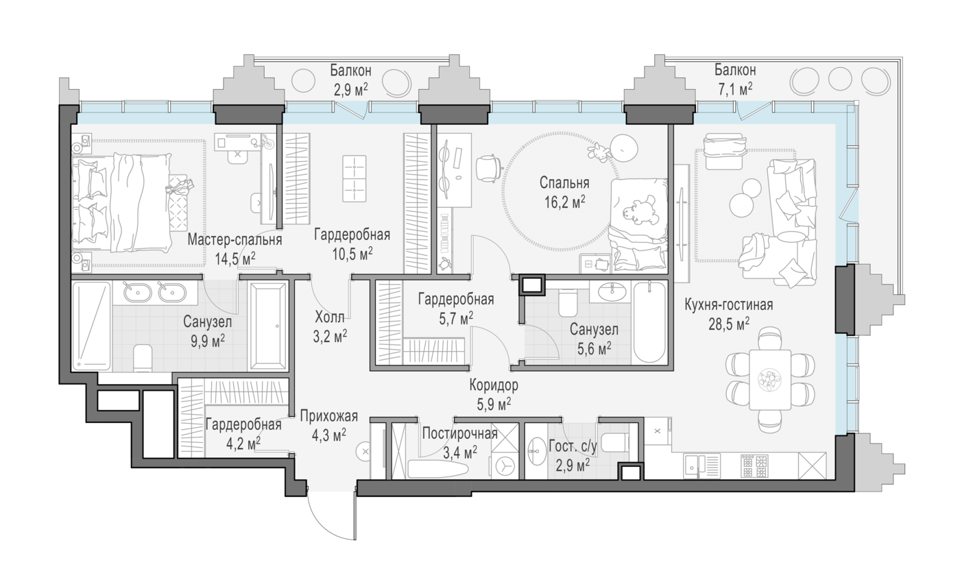 2 комн. квартира, 117.9 м², 3 этаж 