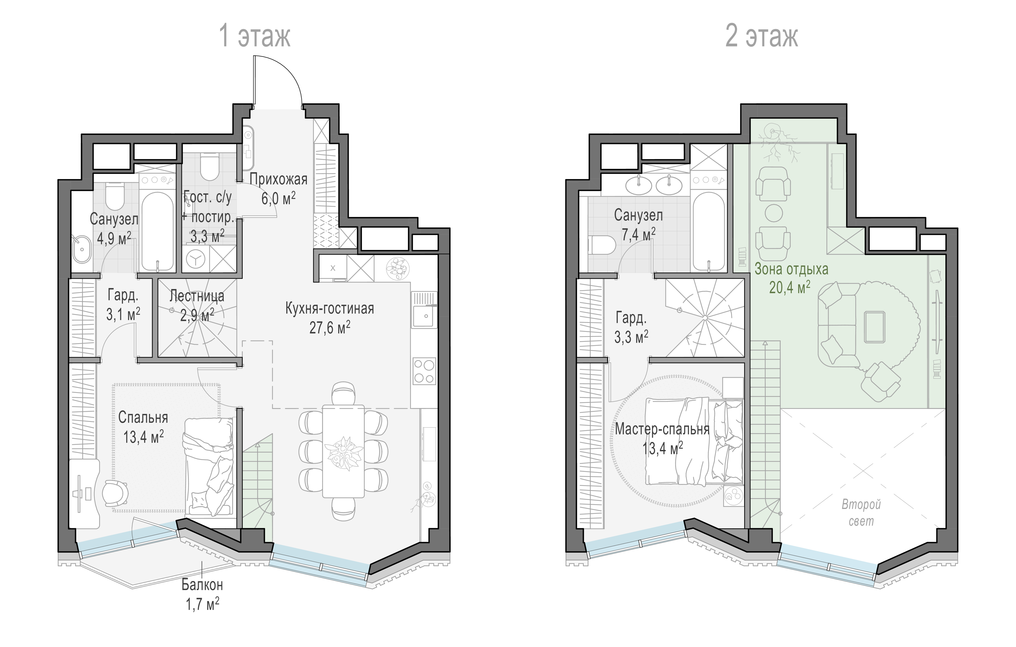 2 комн. квартира, 84.9 м², 4 этаж 