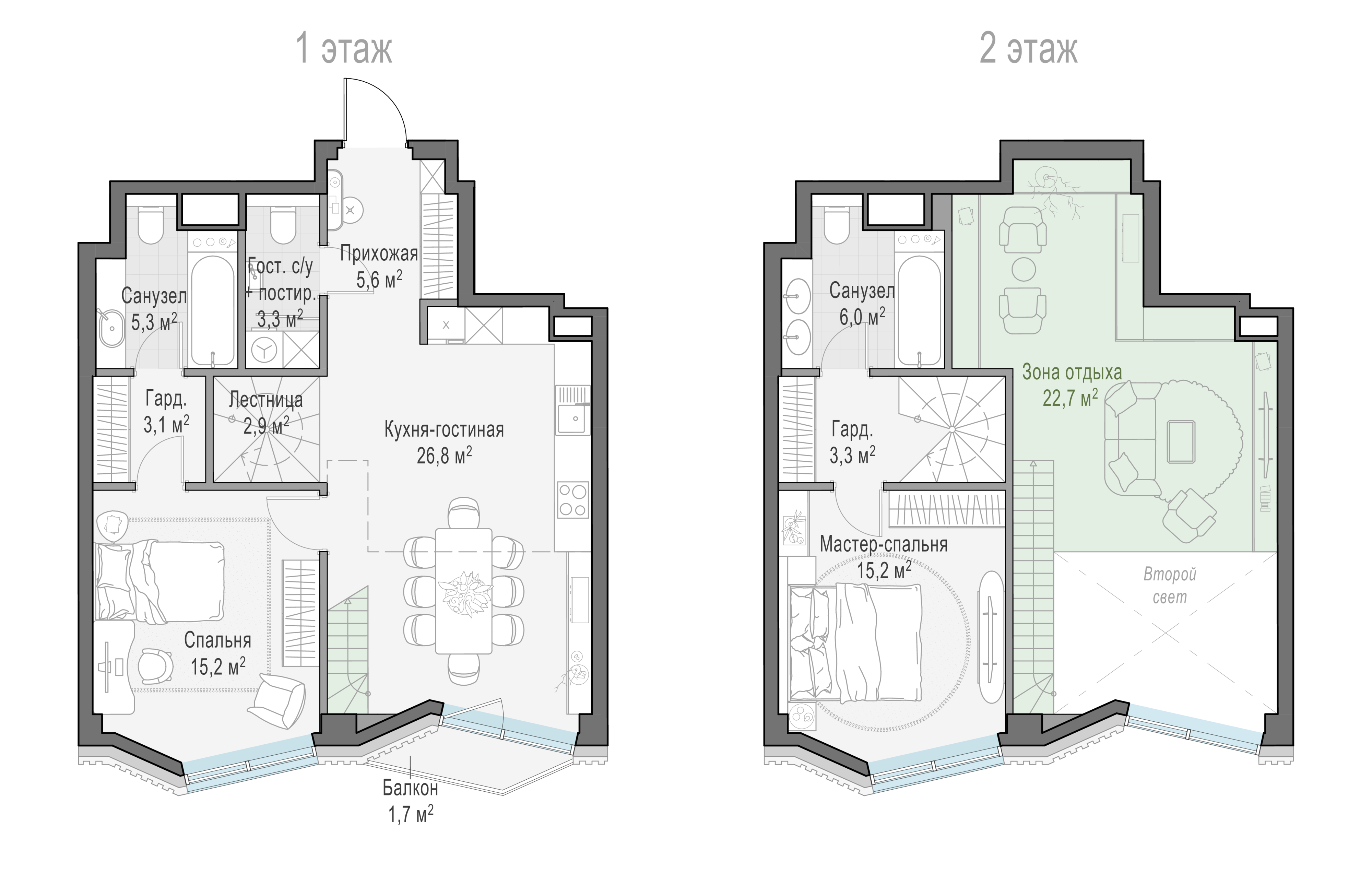2 комн. квартира, 86.6 м², 3 этаж 