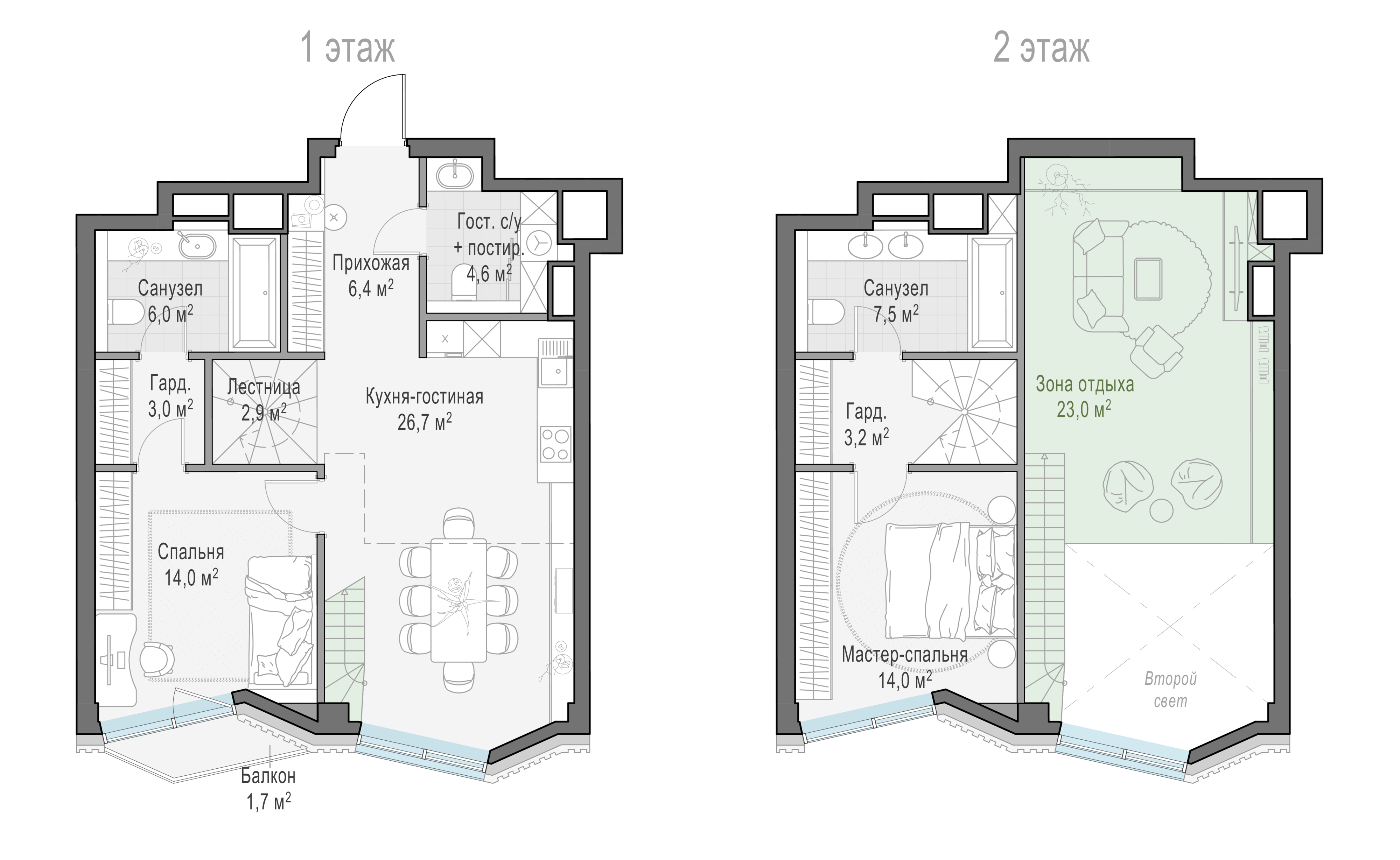 2 комн. квартира, 88.8 м², 6 этаж 