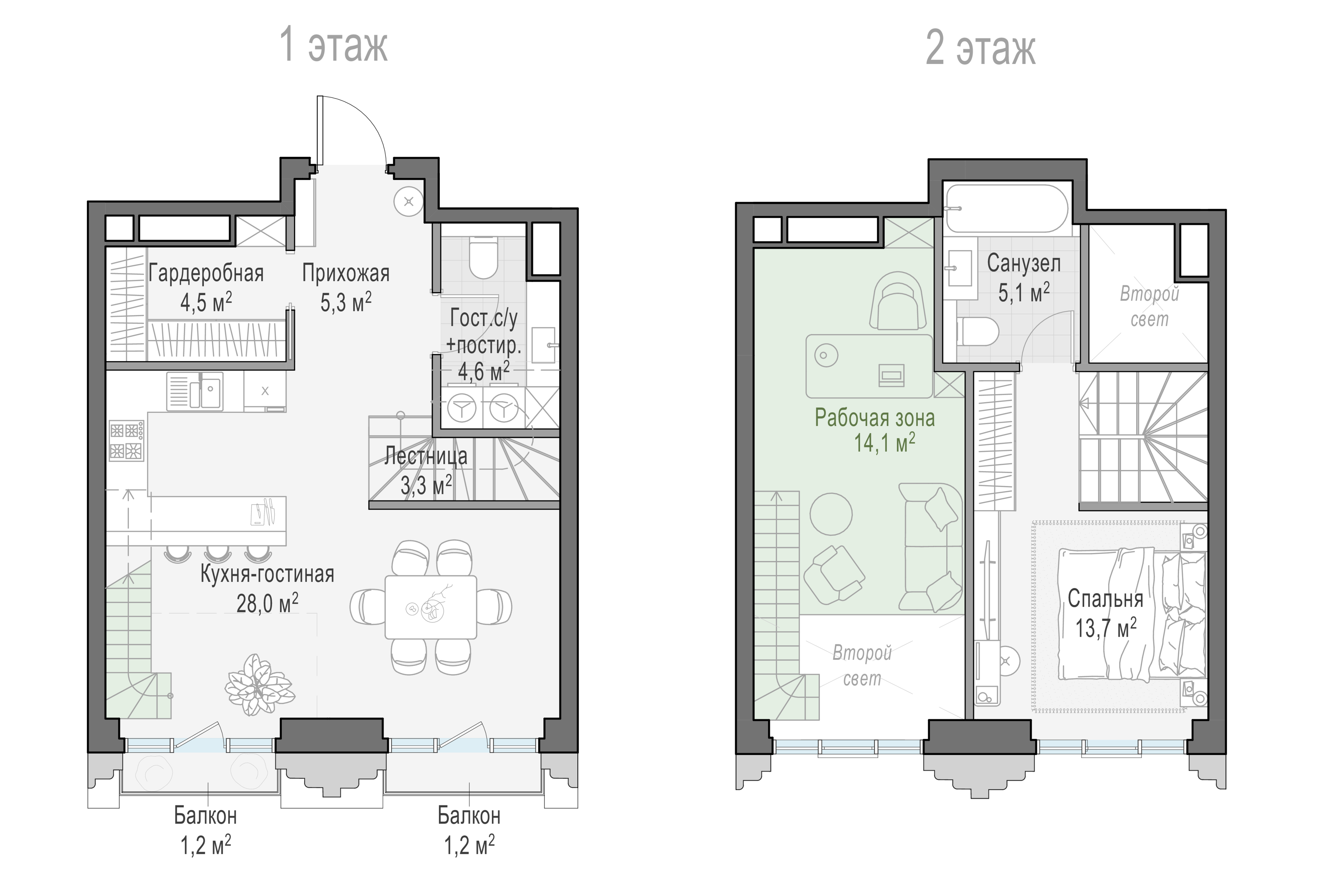 квартира со свободной планировкой, 65.1 м², 6 этаж 