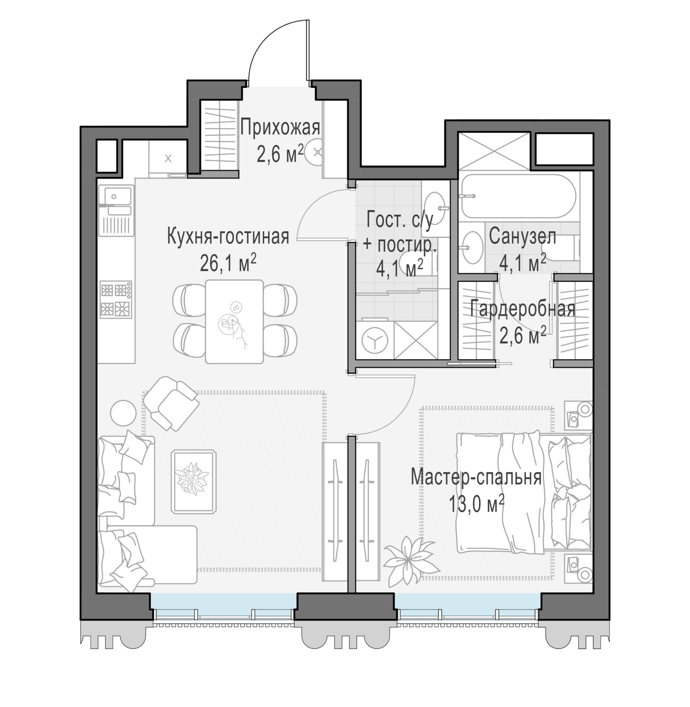 1 комн. квартира, 52 м², 2 этаж 