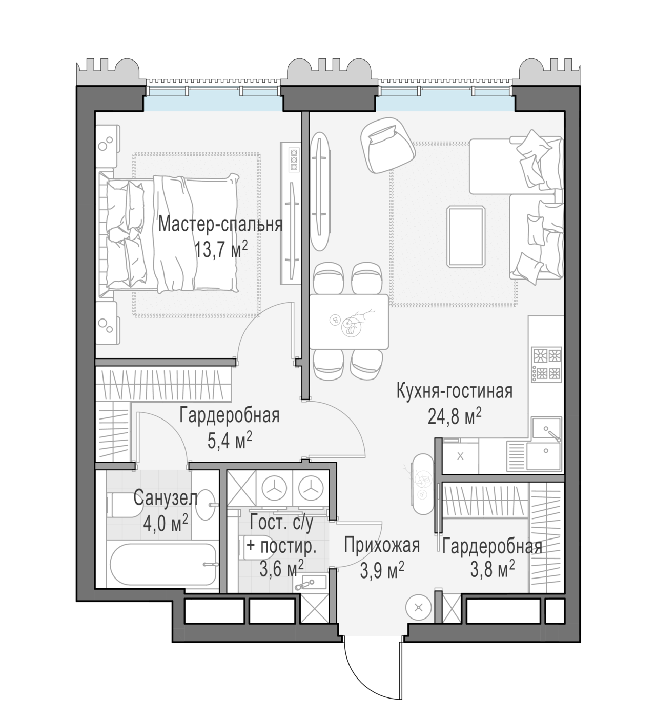 1 комн. квартира, 59.4 м², 4 этаж 