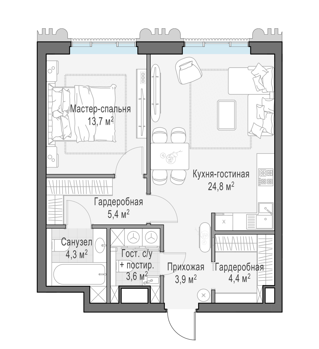 1 комн. квартира, 60.3 м², 2 этаж 