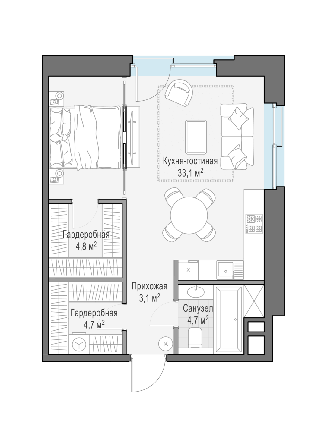 студия, 50.3 м², 2 этаж 