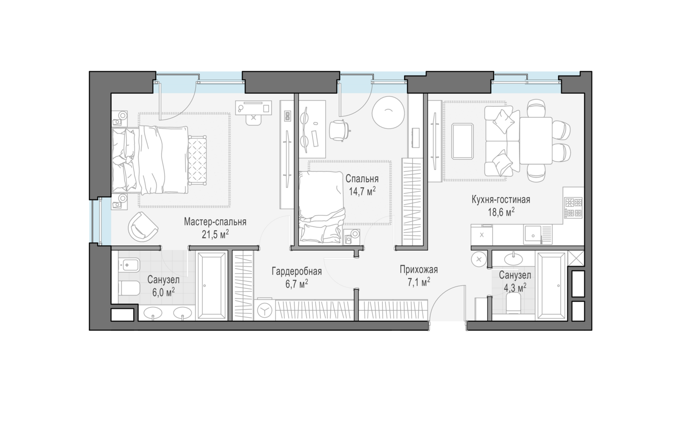2 комн. квартира, 79.3 м², 3 этаж 