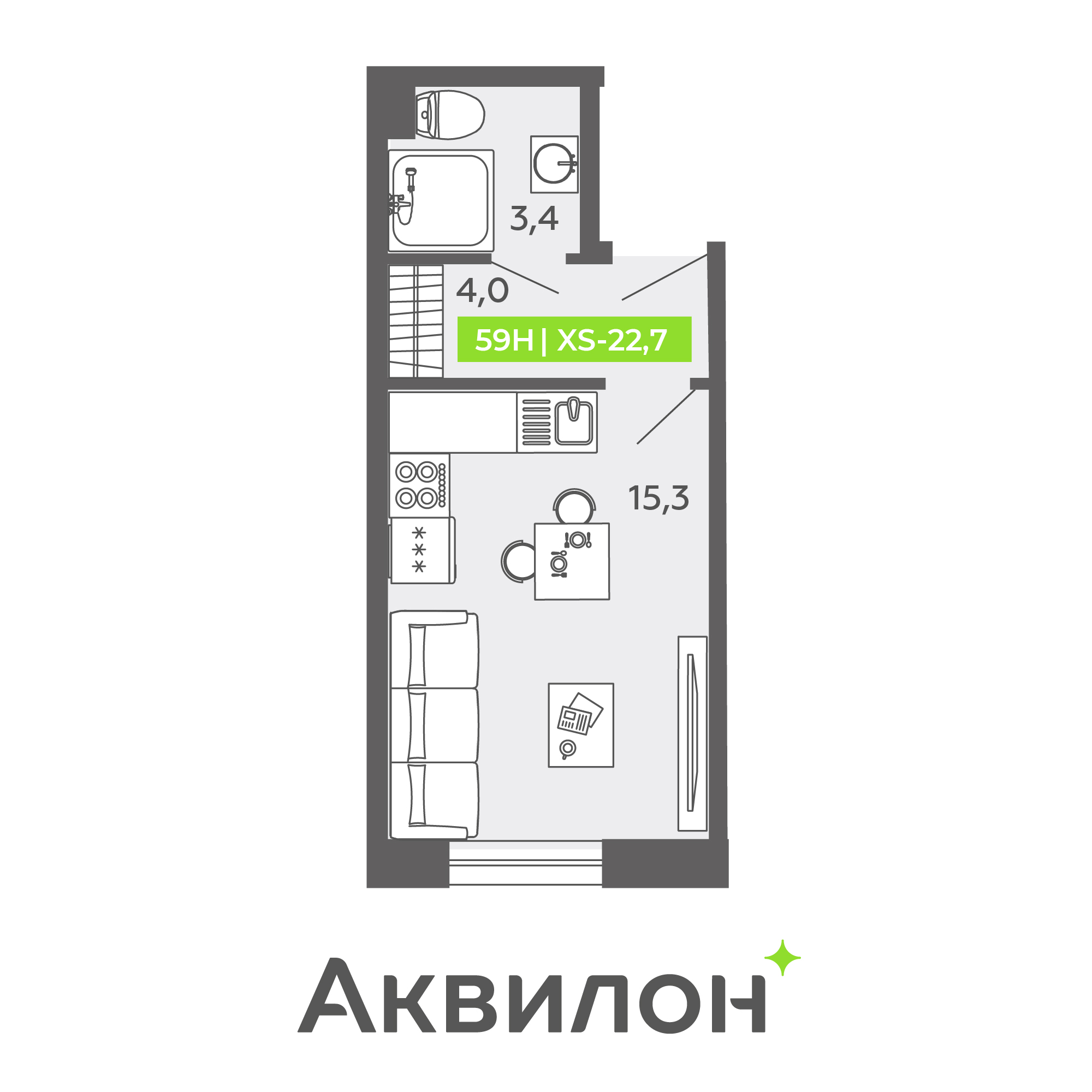 студия, 22.7 м², 2 этаж 