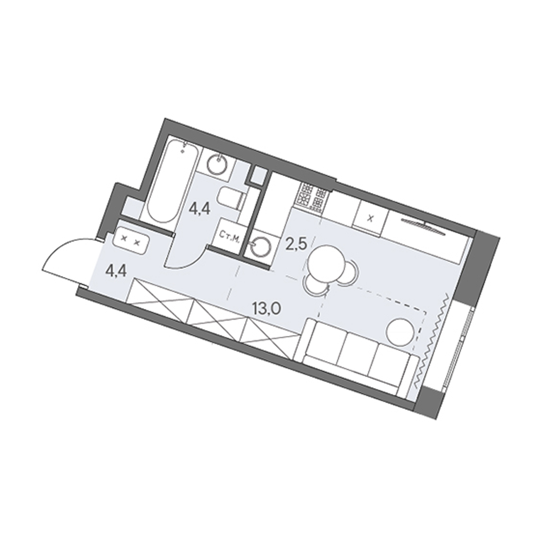 студия, 24.3 м², 10 этаж 