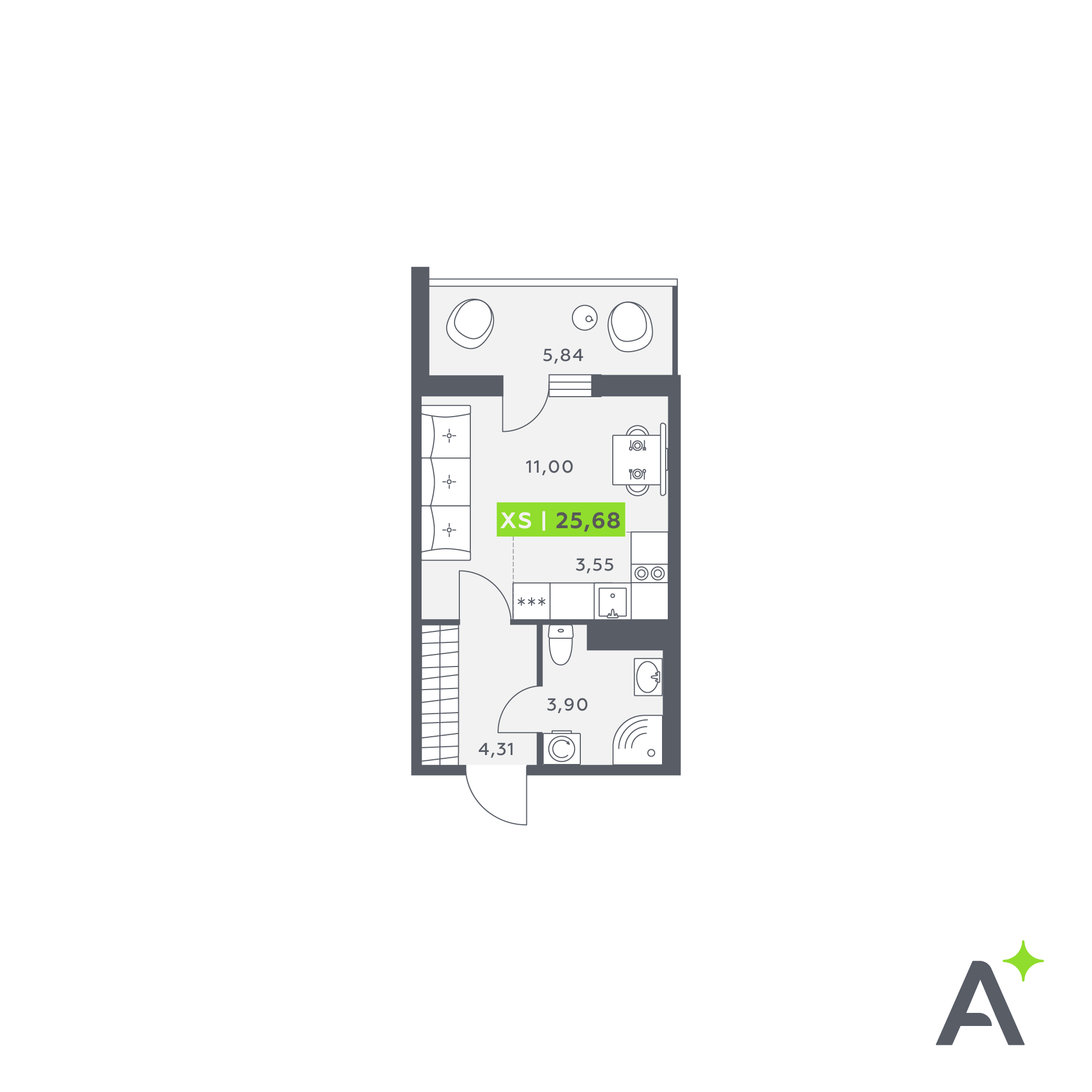 студия, 25.7 м², 4 этаж 