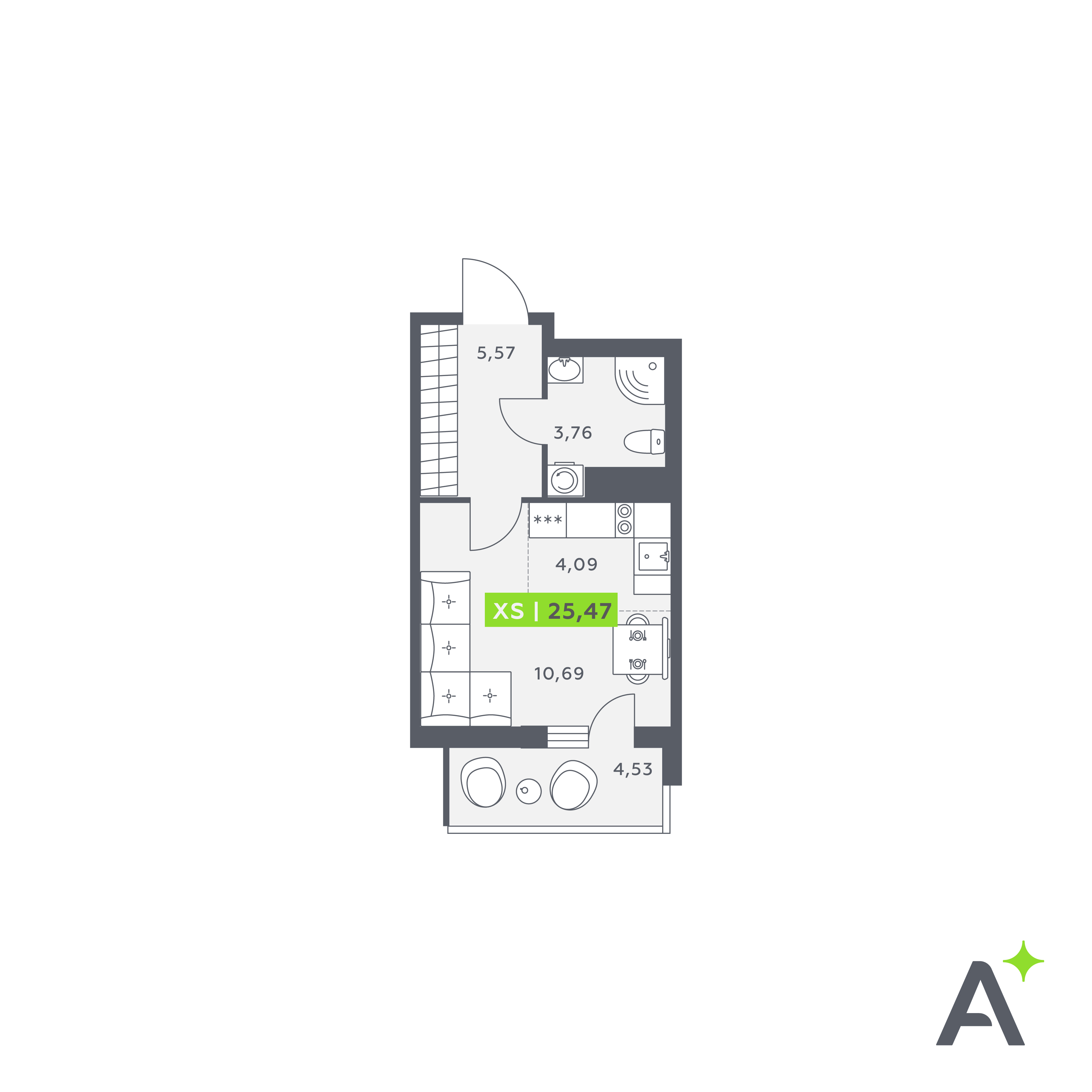 студия, 25.5 м², 6 этаж 