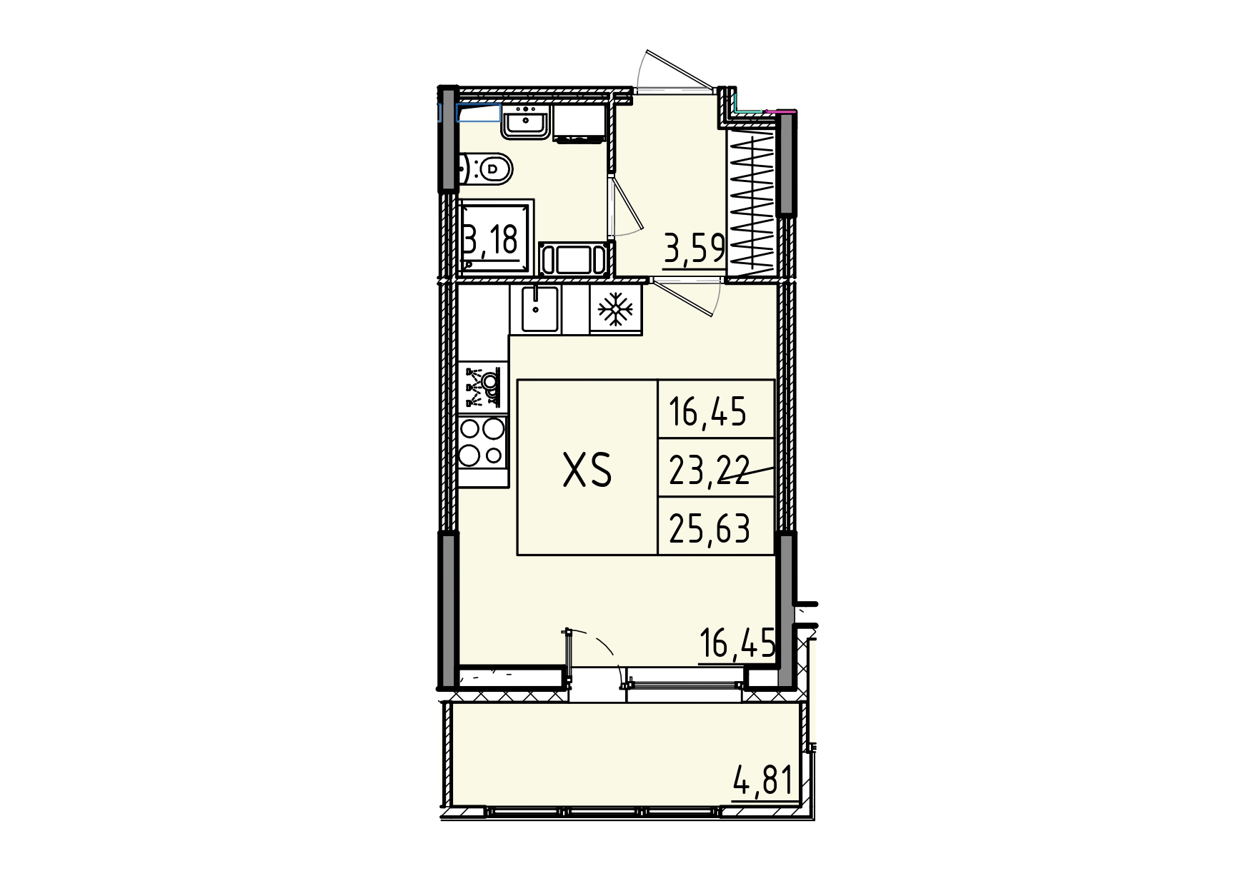 студия, 25.6 м², 5 этаж 