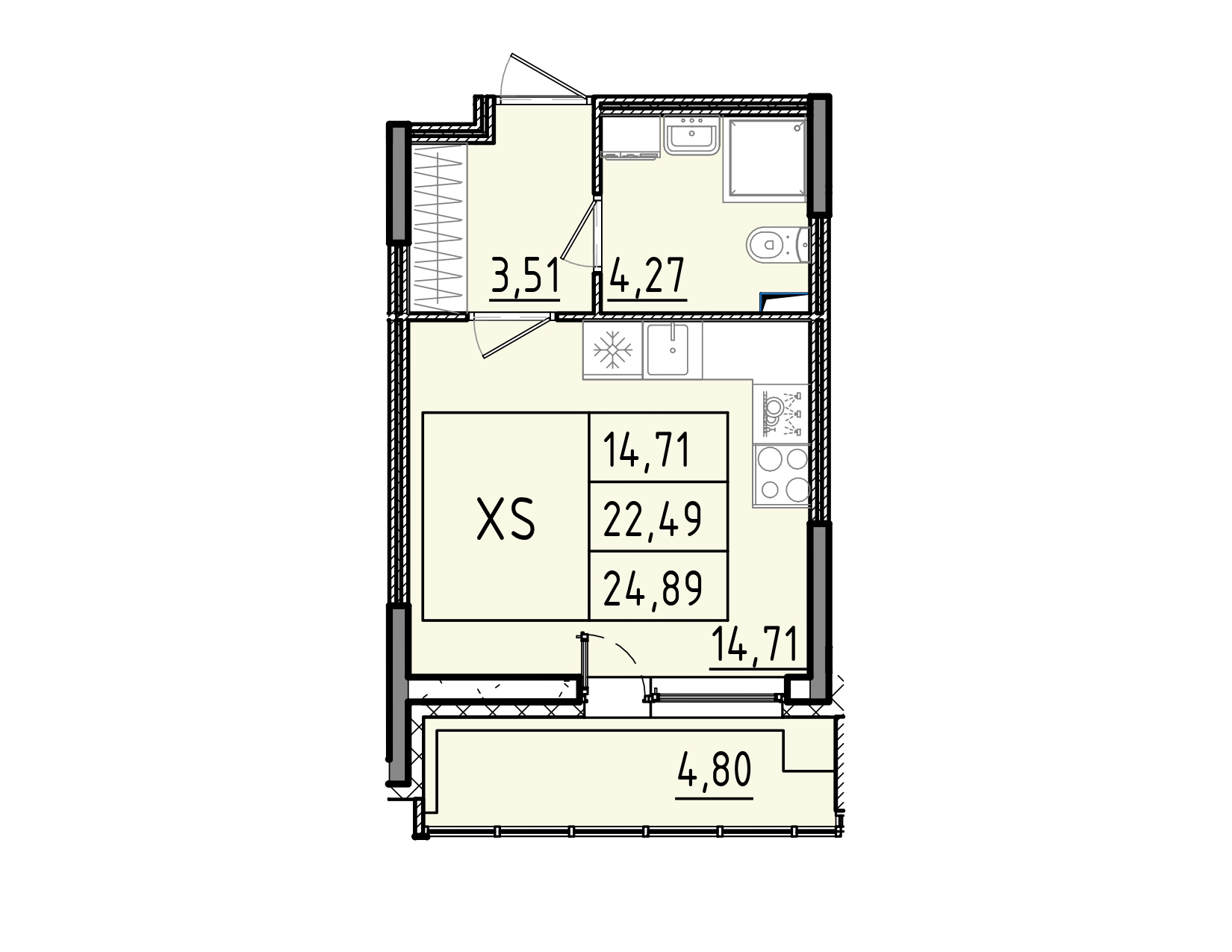 студия, 24.9 м², 1 этаж 
