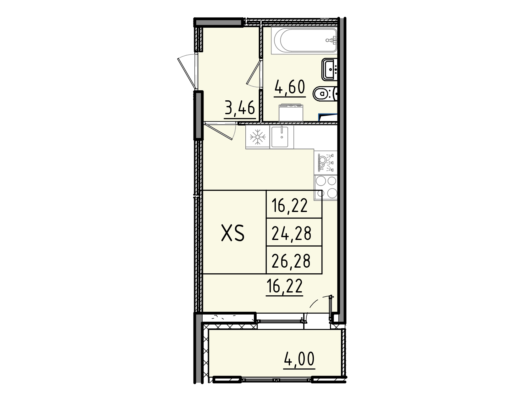 студия, 26.3 м², 1 этаж 