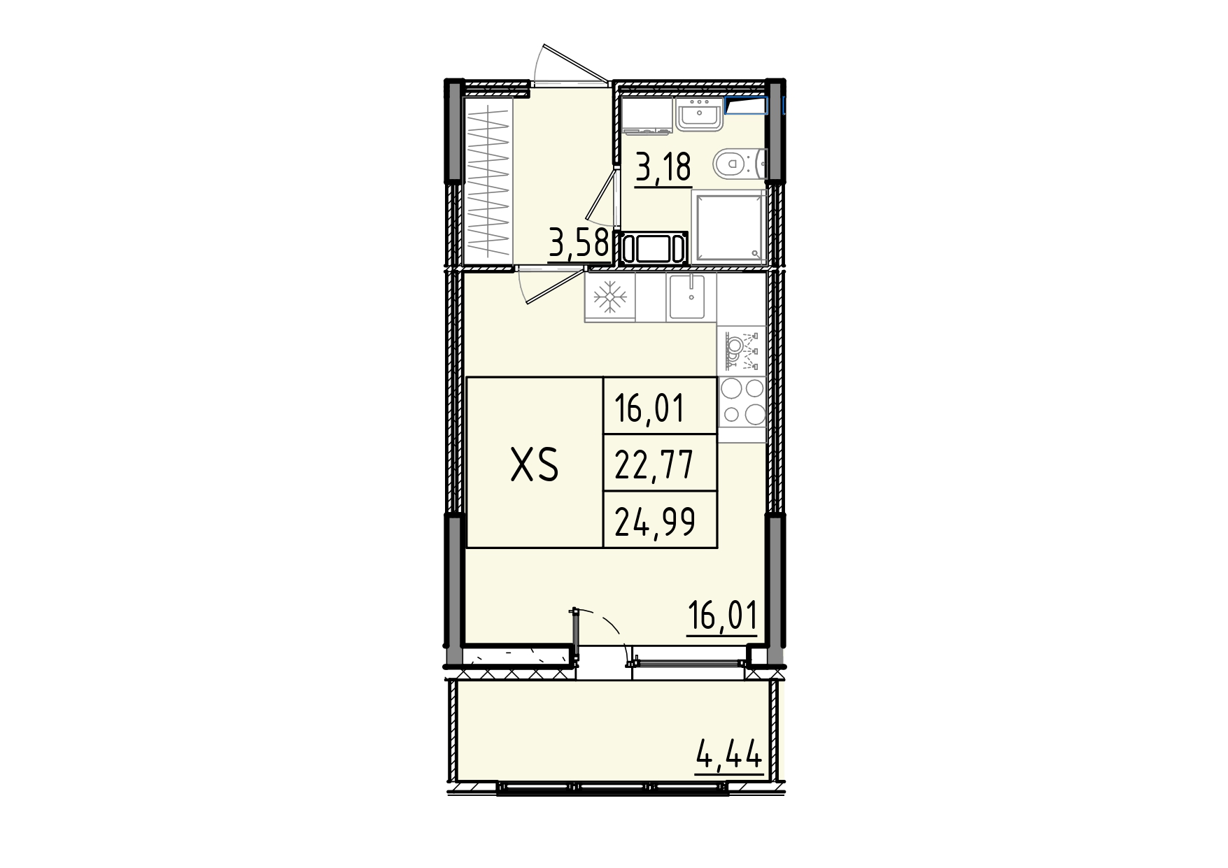 студия, 25 м², 7 этаж 