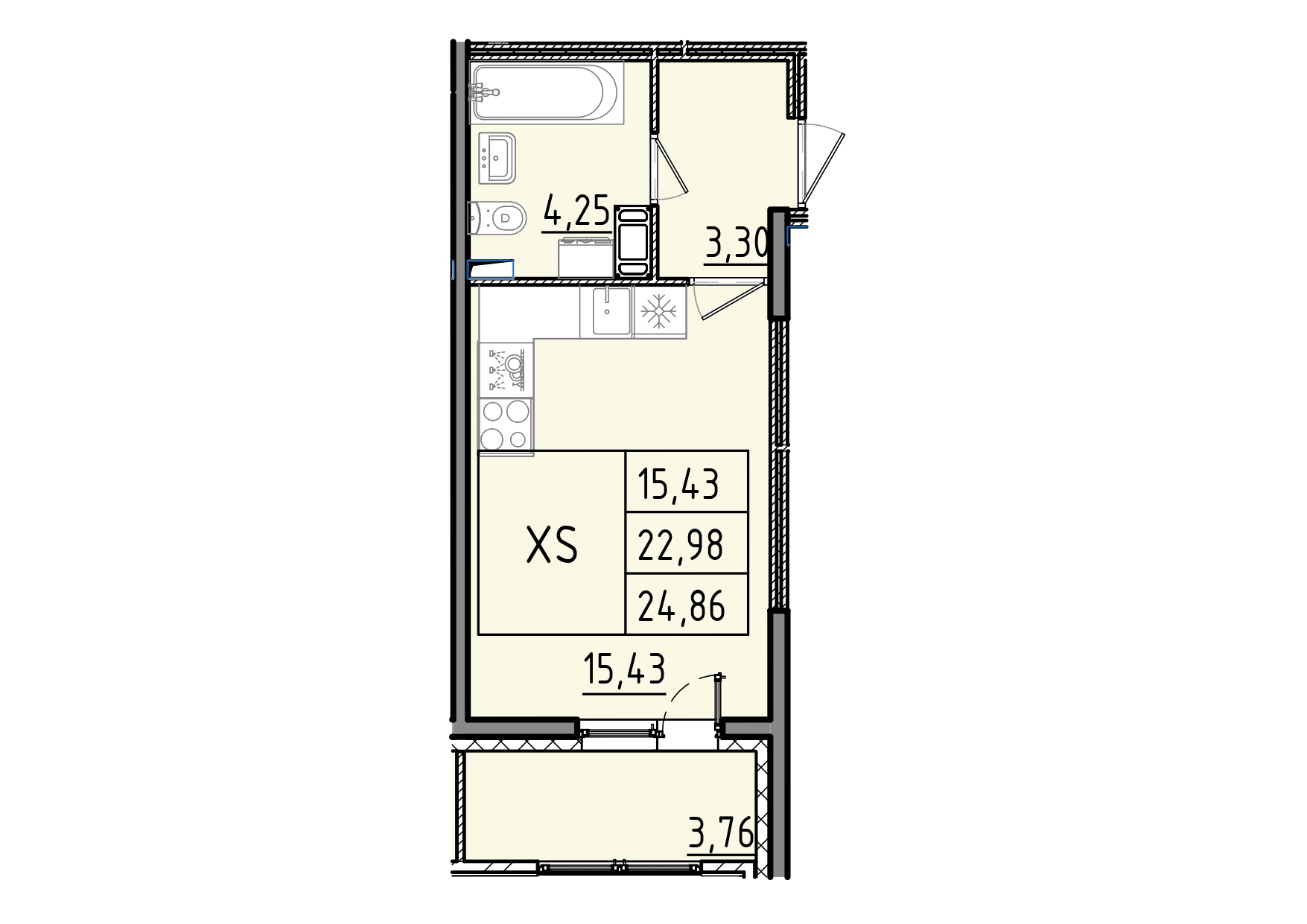 студия, 24.9 м², 8 этаж 
