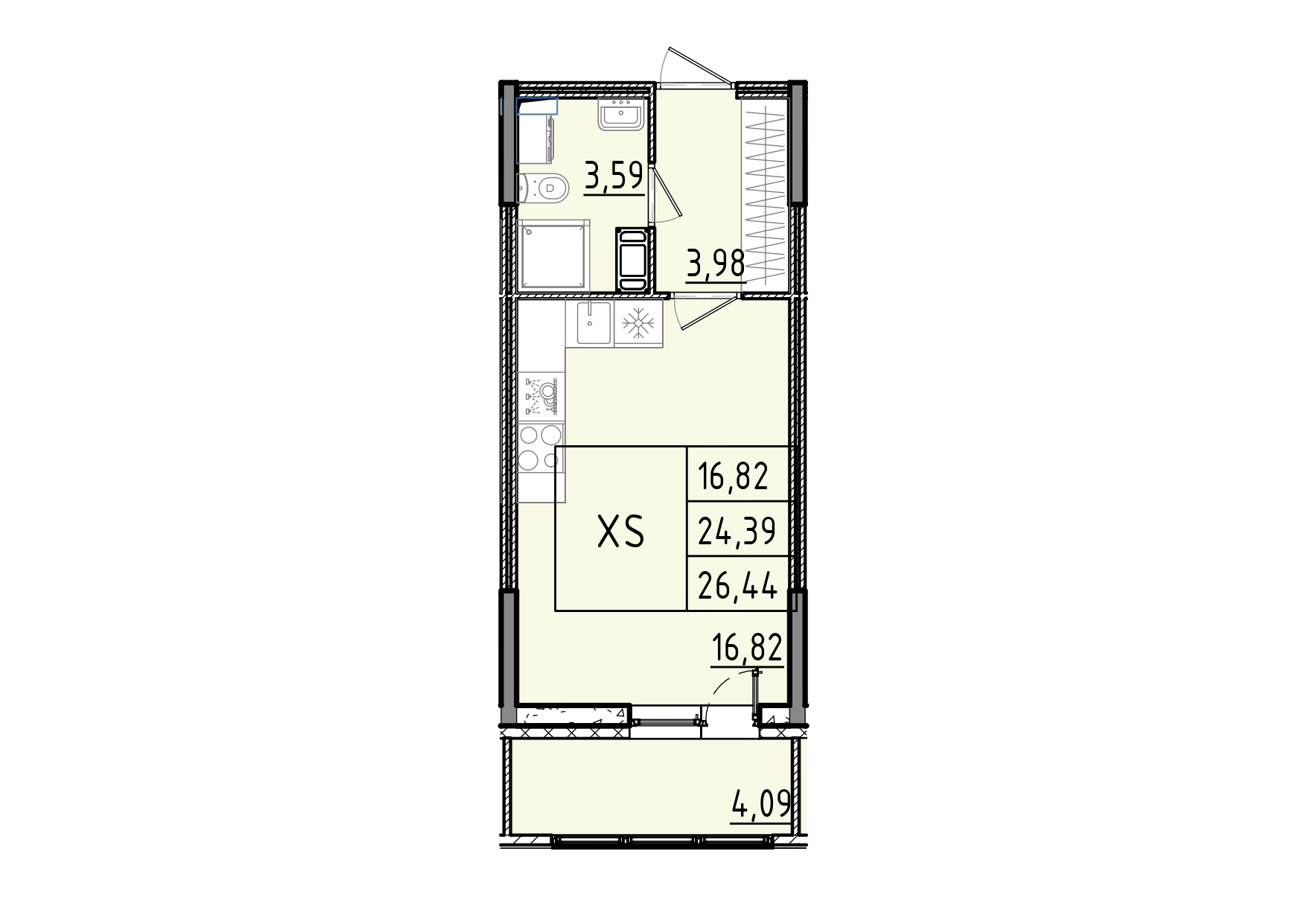 студия, 26.4 м², 7 этаж 