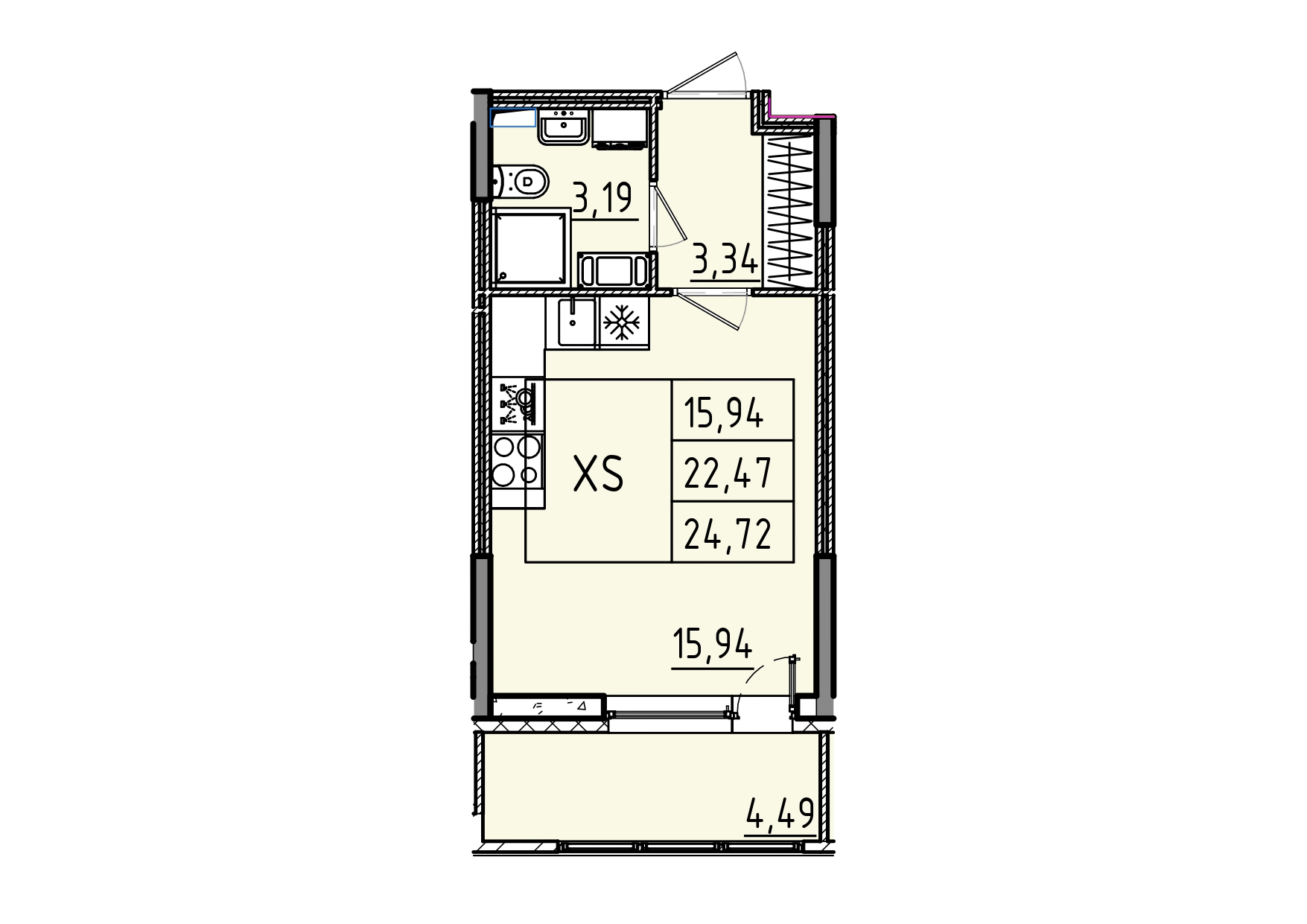 студия, 24.7 м², 9 этаж 