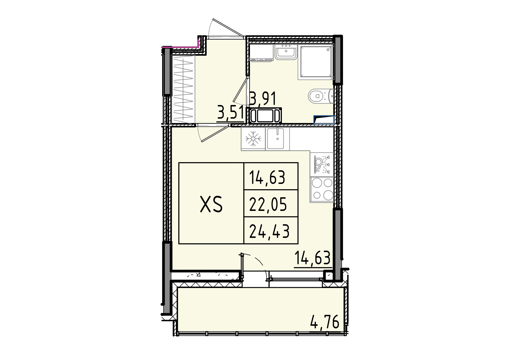 студия, 24.4 м², 9 этаж 