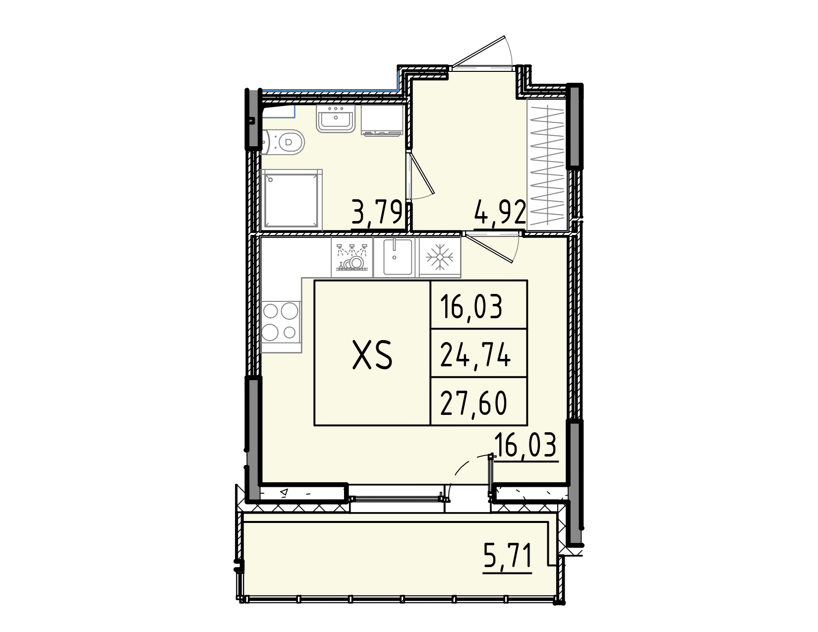 студия, 27.6 м², 1 этаж 