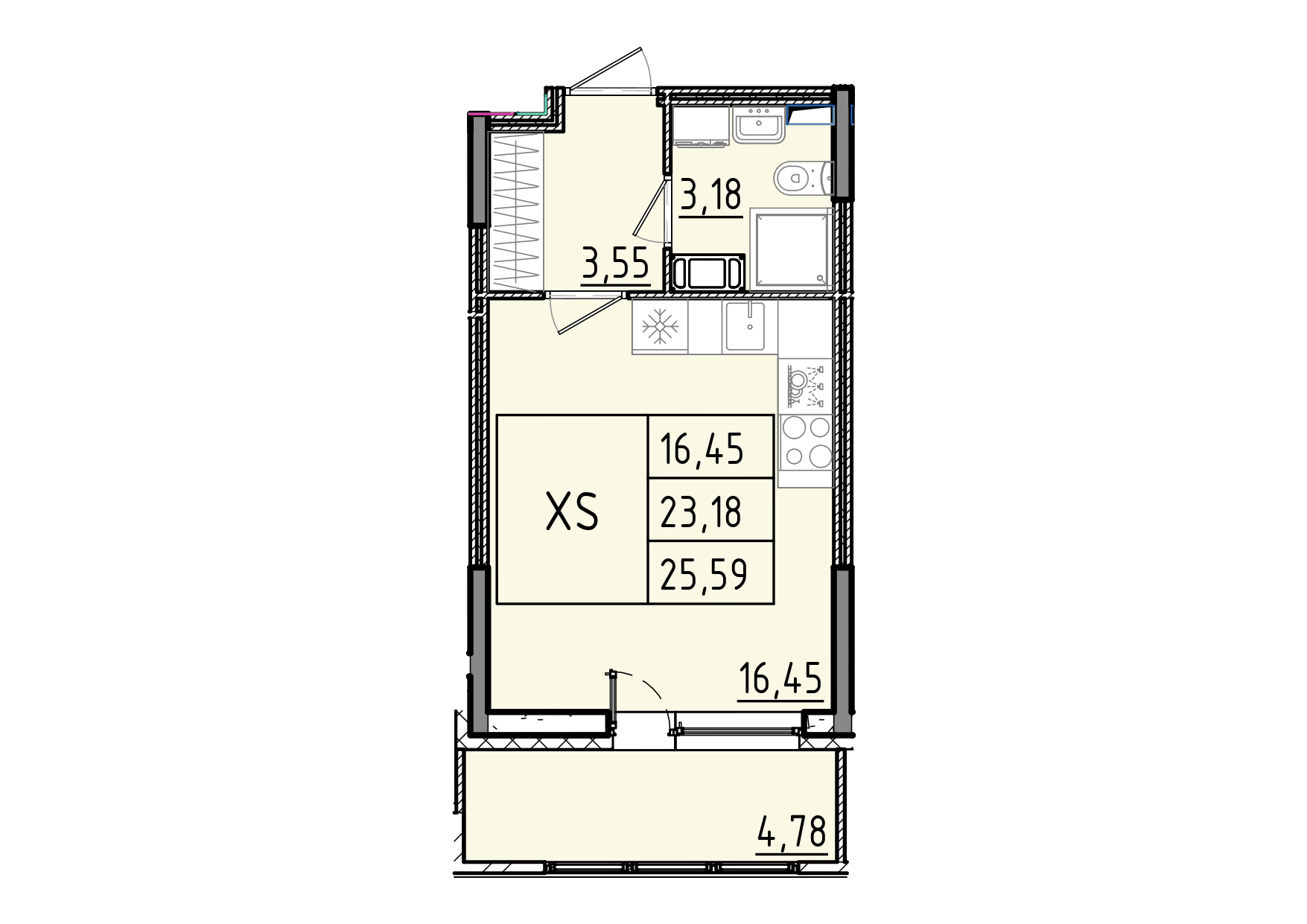 студия, 25.6 м², 9 этаж 