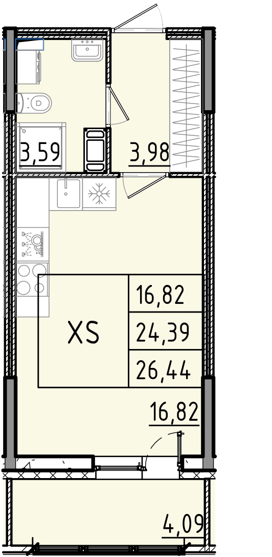 студия, 26.4 м², 9 этаж 