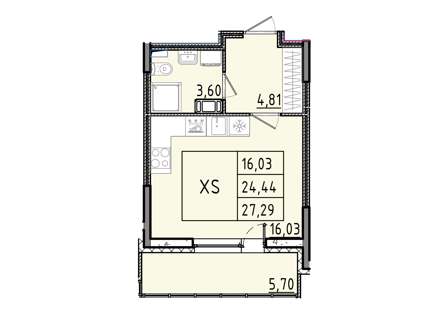 студия, 27.3 м², 8 этаж 