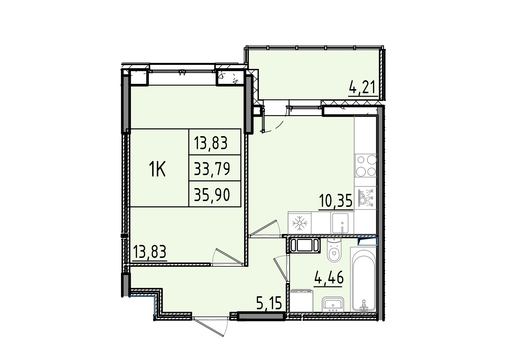 1 комн. квартира, 35.9 м², 2 этаж 