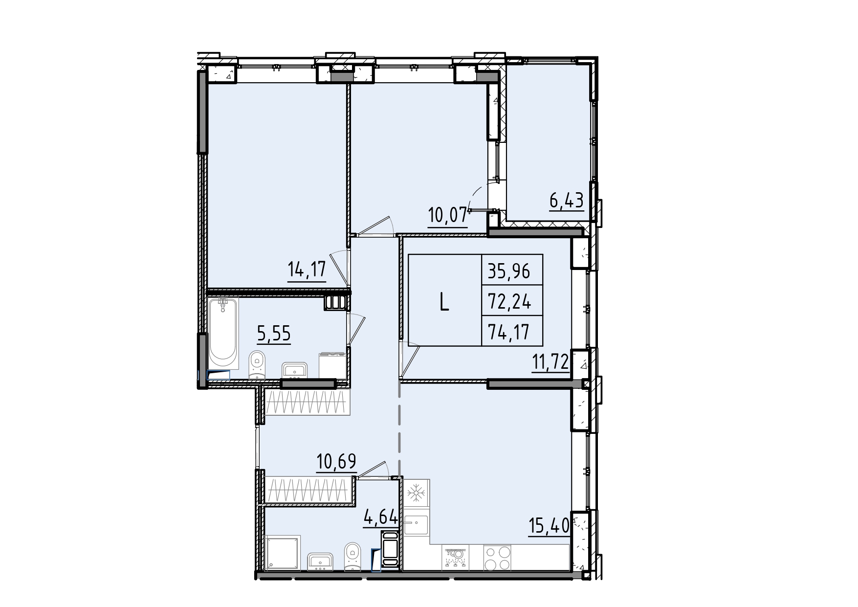 4 комн. квартира, 74.2 м², 5 этаж 