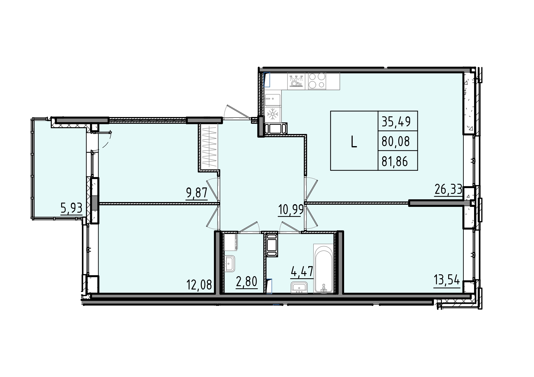4 комн. квартира, 81.9 м², 8 этаж 